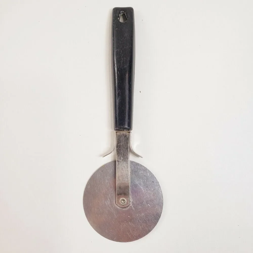 Vtg Ekco Pizza Cutter Pastry Slicer Stainless Black Plastic Handle Utensil USA